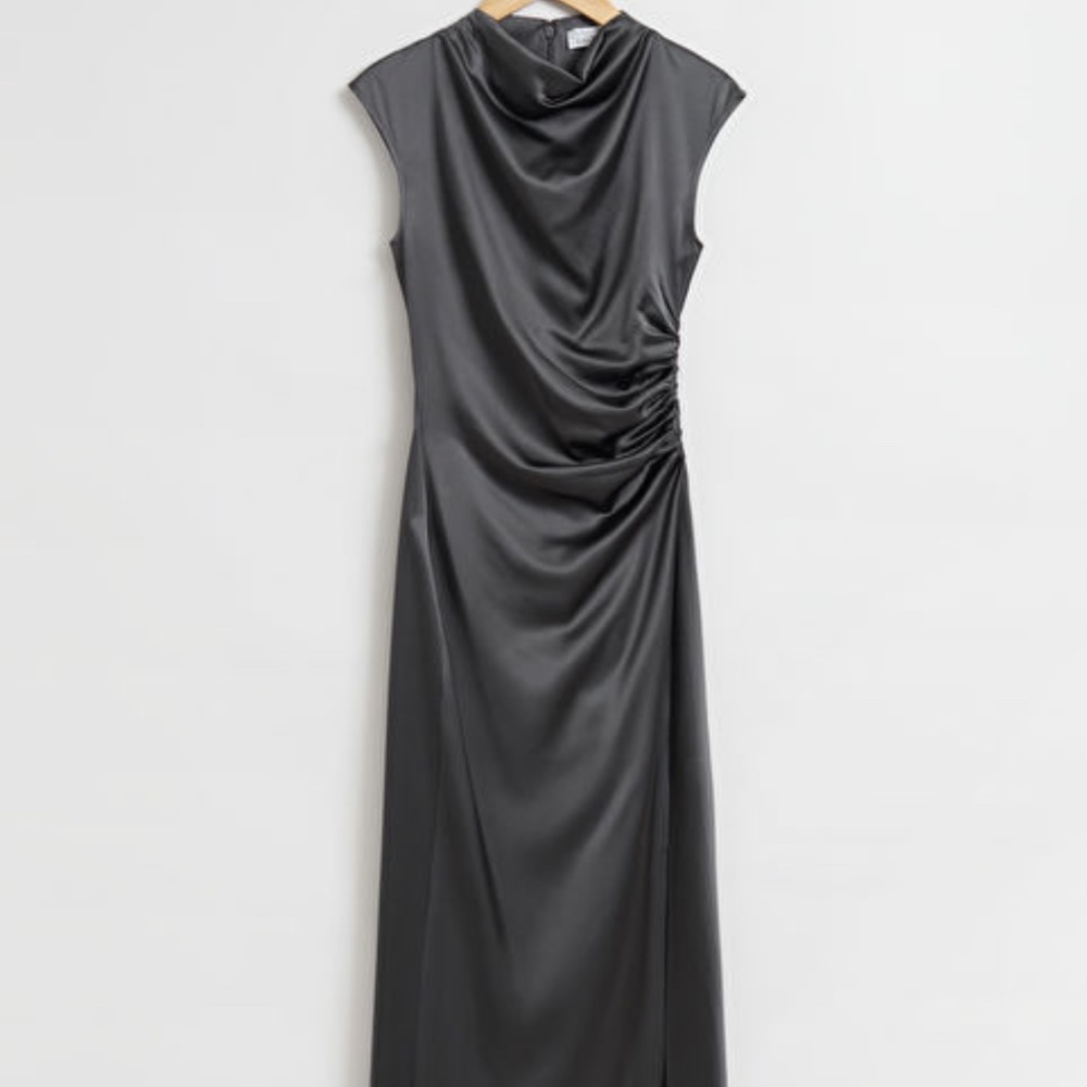 & Other Stories Fitted Satin Midi Twist Seam Dress NWT